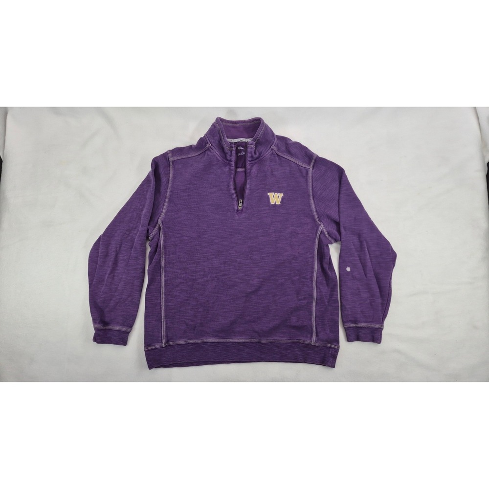 Tommy Bahama Pullover UW Huskies Quarter Zip Large Purple Pima Cotton‎ Slub Knit